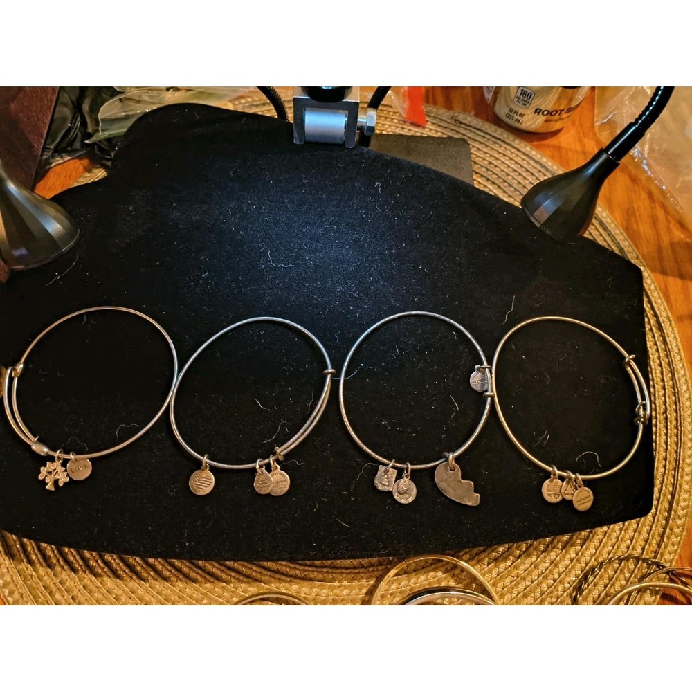 4 Vintage Sterling Silver Adjustable Alex And Ani Bracelets Tested 100% Sterling